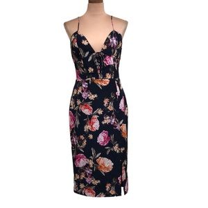 NICHOLAS Lucile Corset Midi Dress  Size 8 Silk Midnight Navy Blue Floral